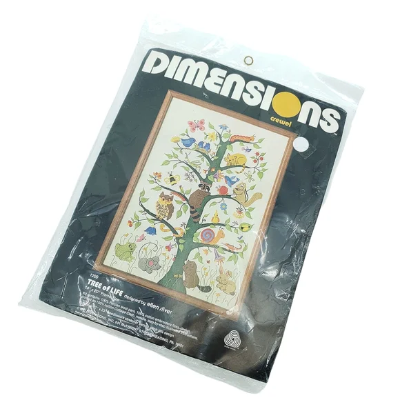 NEW VTG Dimensions Crewel Tree of Life Ellen Silver 1981 14"x20" Needlework Kit - Picture 2 of 7